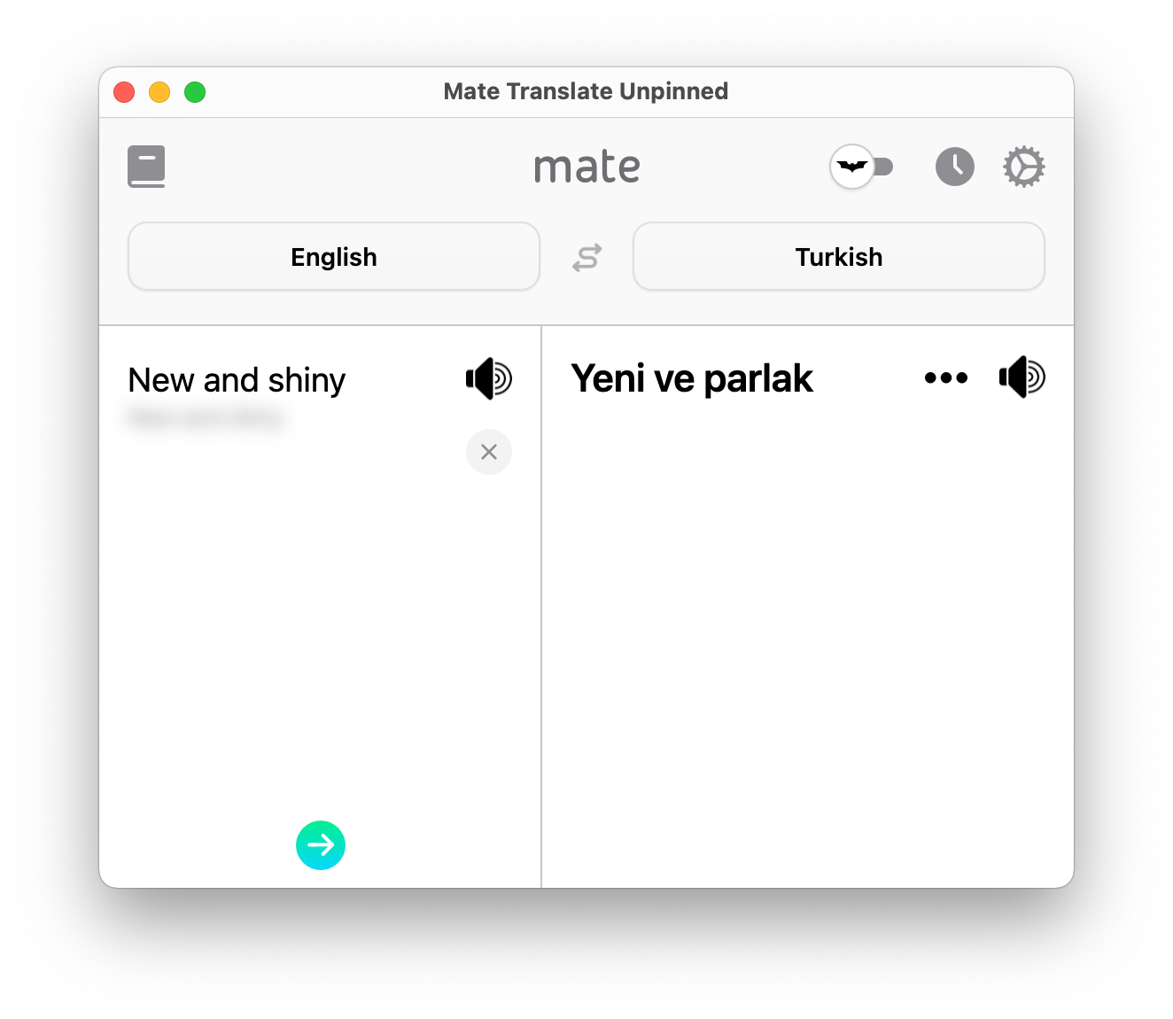 Mate'in Chrome eklentisinin çeviri penceresi