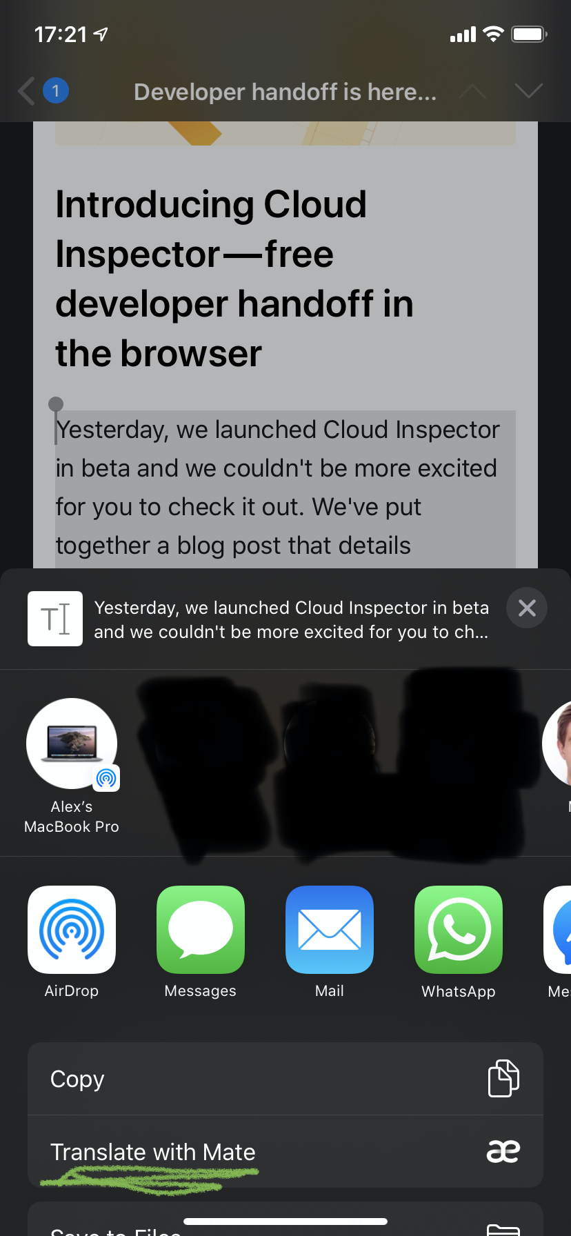 La traducción de un correo en un panel sobre Gmail