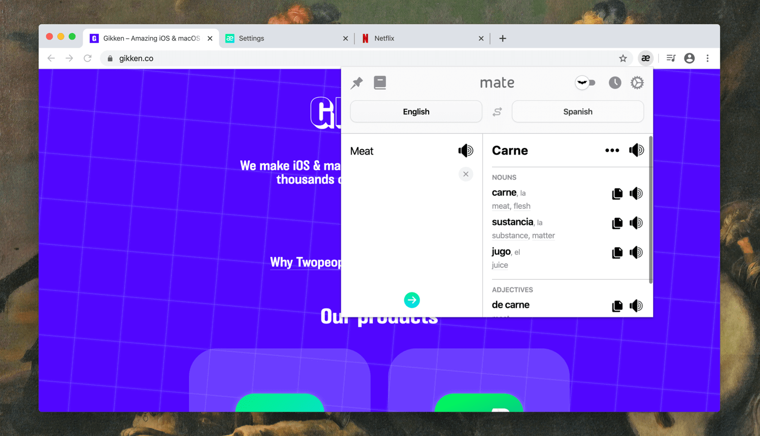 Mate traduciendo una selección en Chrome